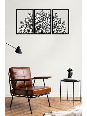 Şık Lotus Çiçeği 3'lü Mdf Duvar Dekoru, 35X25 Cm, Lazer Kesim Siyah