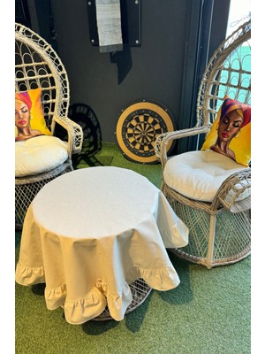 Şık Bej Fırfırlı Yuvarlak Masa Örtüsü 130 Cm, Özel Tasarım