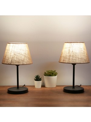 Şık Jüt Kumaş Metal Gövdeli 2'li Abajur Seti, Modern ve Doğal Aydınlatma Sağlar.