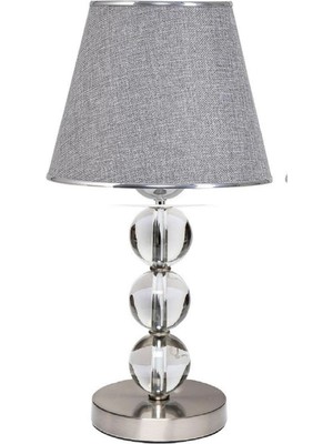 Cam Gövdeli Krom Ayaklı Kumaş Başlıklı Şık Masa Gece Lambası