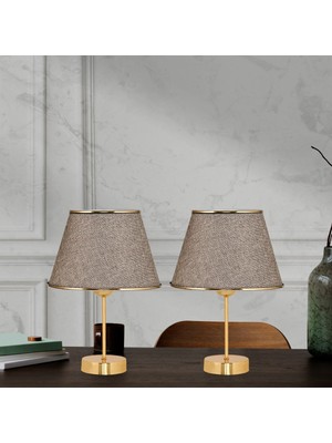 Kahverengi 2'li Abajur Seti, Komodin Üstü, Yatak Odası, Çocuk Odası, Salon, Hol Için