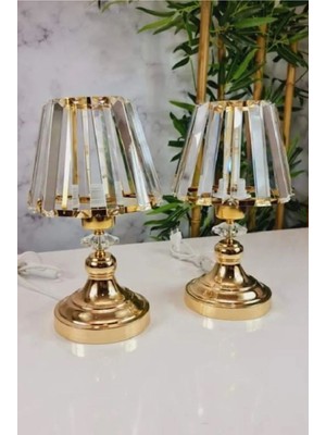 2'li Gold Renk Modern Kristal Taşlı Abajur, Salon ve Yatak Odası Için Şık Aydınlatma