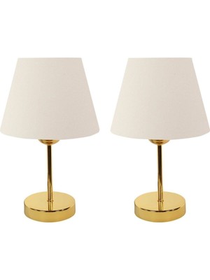 Şık Beyaz Konik Abajur ile 2'li Masa Lambası Seti