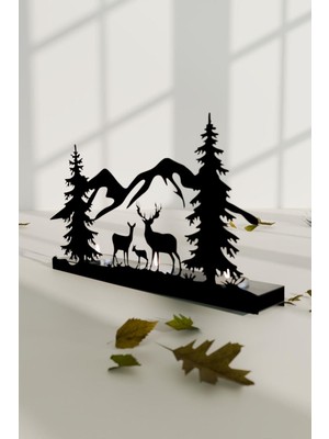 Siyah Ren Geyik Manzara Görünümlü Metal Mumluk Şamdan, Şık ve Doğal Dekor.