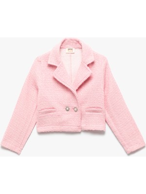 Kruvaze Yaka Düğmeli Uzun Kollu Tüvit Ceket