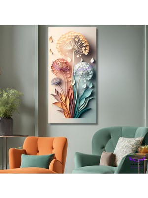 Renkli Üç Boyutlu Dikey Panoramik Çiçekli Kanvas Tablo