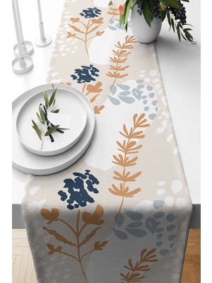 Lagün Desenli Süet Dokuma Runner, 140X40 Cm, Bej Renkli, Şık ve Modern Tasarım