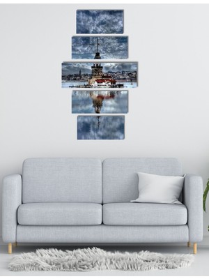 Renkli 5 Parça Ahşap Istanbul Kız Kulesi Duvar Dekoru, 110X60CM, Salon ve Yatak Odası Için