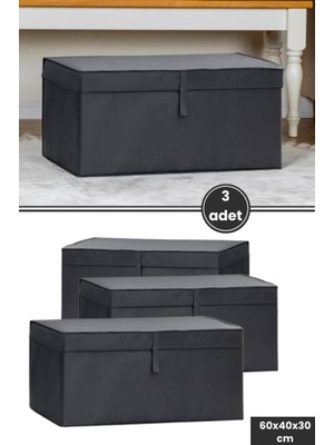 Mega Kutu Hurç, Yastık Çarşaf Kıyafet Dolap Düzenleyici Mukavva Destekli (60X40CM) 3 Adet Antrasit