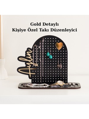 Kişiye Özel Gold Ayna Pleksi Küpe Standı – Isimli Takı Askısı, Delikli Küpe Organizeri