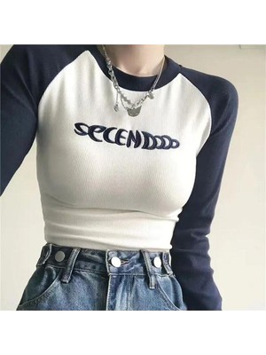 Köstebek Kadın Beyaz Secendo Raglan Uzun Kollu Crop Pamuklu Normal Yaka Günlük Stil