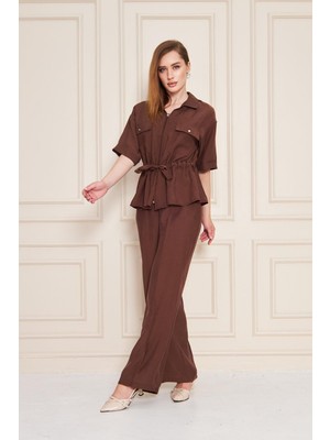 Fermuarlı Cep Detay Modal Ikili Takım Kahve