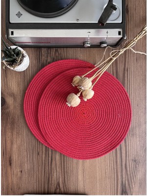 Kırmızı Jüt Amerikan Servis 2'li Örme Hasır Supla, Şık ve Zarif Yılbaşı Dekoru