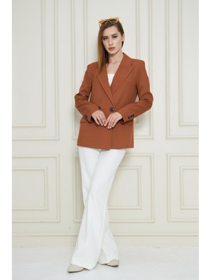 2 Düğmeli Kruvaze Poliviskon Ceket Kiremit