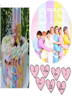 Yenilebilir Bts K-Pop Pasta Baskısı, Beyaz, Şık ve Lezzetli Tasarım