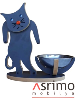 Demonte Ahşap Kedi Figürlü Mamalık - Suluk