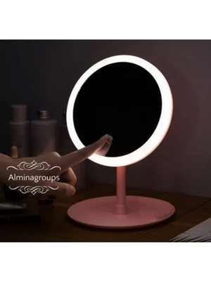 Pembe Işıklı Makyaj Aynası, Masaüstü, Led, Dokunmatik, Şık ve Kullanışlı
