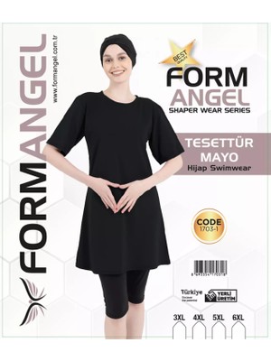 Form Angel Kadın Düz Renk Büyük Beden Kısa Kollu Likralı Tesettür Mayo