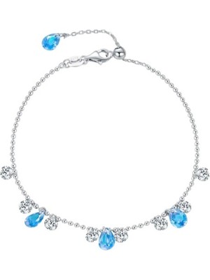 925 Ayar Sallantılı Damla Aquamarin Taşlı Kadın Gümüş Bileklik