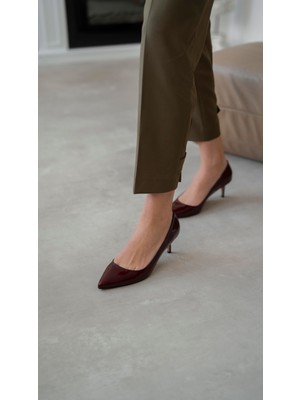 Ece'nin Butiği Nell Bordo Rugan Hakiki Deri Kadın Stiletto