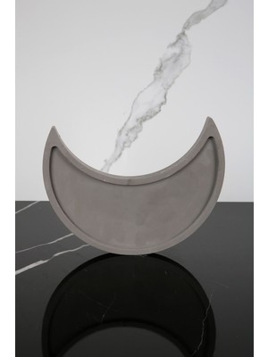 Mermer Desenli Beton Sunum Tepsisi Hilal Şeklinde Servis Sunum Tabağı Sunumluk