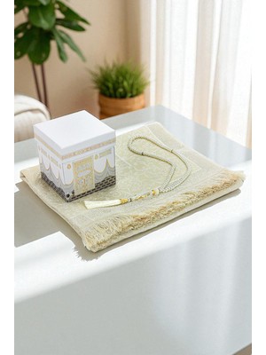 Kabe Desenli Özel Kutulu Iğne Oyalı Dantelli Eşarp Tesbih Mevlüt Seti Beyaz