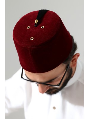 Osmanlı Püsküllü Kadife Fes - Okul Gösterisi Yöresel Kostüm Fesi - Bordo