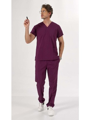 Uçak İş Giyim Mürdüm U-flex Likralı Cerrahi Takım