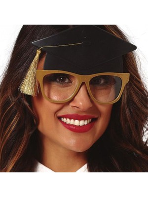 Grad Mezuniyet Partisi Gözlüğü Altın Püsküllü Siyah Renk Gösteri