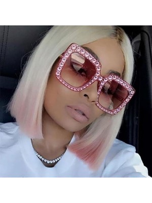 70S 80S 90S Disko Elmas Taş Görünüm Retro Parti Gözlüğü Pembe Renk
