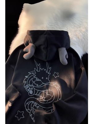 Siyah Dragon Baby Kapüşonlu Unisex Hırka