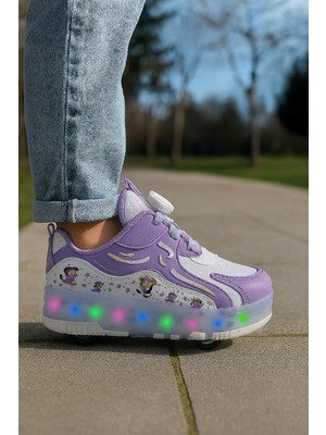 Minibonito Kaykaylı Çocuk Işıklı Ayakkabı Lila Renkli Klasik Paten 2 Tekerlekli Eğlenceli Tasarım