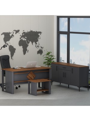 Boss Ofis Takımı 3'lü Set - Masa Sehpa Konsol Antrasit - Kemençe (Sandalye Dahil Değildir)