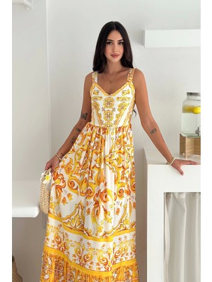 Krep Kumaş Elbise Sarı