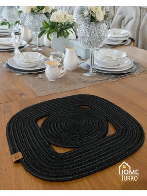 Siyah Jüt ve Hasır Dekoratif Amerikan Servis Takımı ve Tabak Altlığı