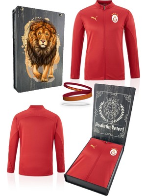 Galatasaray Orijinal Lisanslı A Takım Tam Fermuarlı Antrenman Üst Kırmızı Sweat + Silikon Bileklik Set Hediyelik Ahşap Kutulu