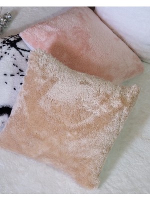 Kahverengi Peluş Kırlent Kılıfı, Fermuarlı, Krep Kumaş, Sırt Detaylı, Rahat ve Şık