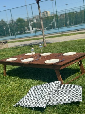 Bees Store Kamp Masası -Piknik-Balkon,bahçe ve Yemek Masası Ceviz Renk Özel Tasarım Masa – 2 Kademe Ayaklı – 70X150 cm