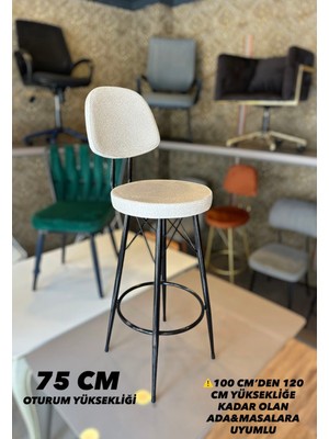 Yeni Teddy Kumaş Dolce Bar Sandalyesi Ekru.75 cm Oturum Yüksekliği