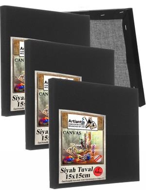 Siyah Tuval 15X15 cm 3 Adet Astarlı Kare Tuval Resim Tuvali Siyah 15*15 cm Tual  Akrilik Yağlı Boya Için Ideal