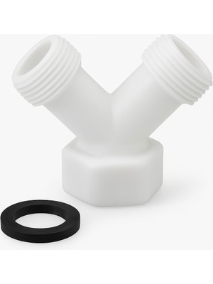 Plastik Y Çatal Bağlantı Aparatı + Conta | Çamaşır Makinesi Musluğu Için 3/4 Inç Su Dağıtıcı