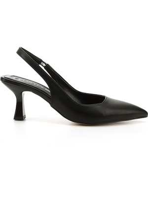 Kadın Siyah Sivri Burun Kadeh Ökçe Arkası Açık Ayakkabı