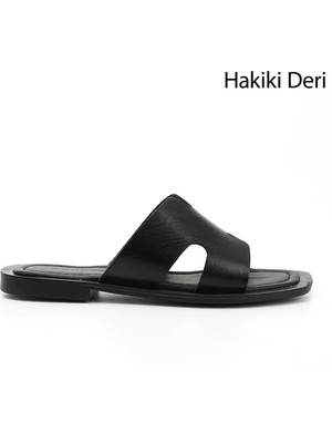 Gönderi(r) Kadın Siyah Hakiki Deri Terlik