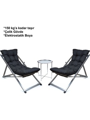 Katlanır Ikili Şezlong ve Sehpa Seti, Bahçe, Balkon, Teras ve Plaj Kullanımı Için Mükemmel