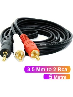 3.5 mm To 2 Rca (5 Metre) Stereo Lale To 2rca Aux Ses 2 Rca Kablosu (5 Metre)