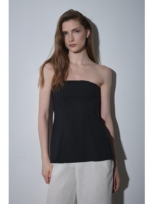 Siyah Leina Straplez Tensel Bluz