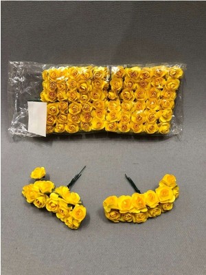Sarı Kağıt Gül 144'LÜ, El Işi Dekoratif Süsleme, Hobi ve Tasarım Aranjmanı