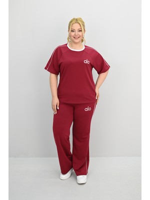 Kadın Büyük Beden Kısa Kollu Nakış Işleme Detaylı Bol Paça Eşofman Takımı 8191-25