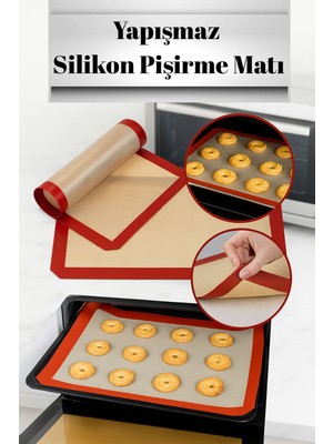Kırmızı Beyaz Home Yapışmaz Silikon Pişirme Matı Kurabiye ve Hamur Altlığı