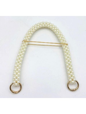 Angel Çanta Aksesuar  Krem Renk 39 cm Boncuklu  Çanta Sapı Light Gold Metalli